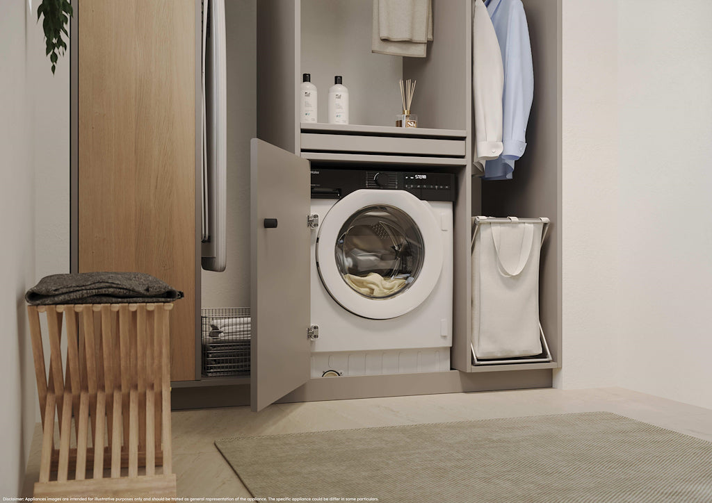 Haier BHA6S696M6D9-80 9/6kg Integrated Washer Dryer with A-30%/D Energy Rating - White with Black Bezel