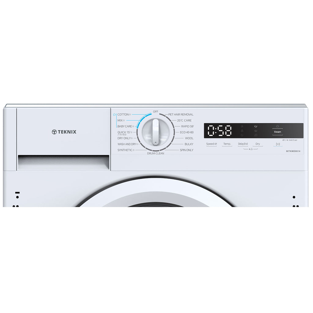 Teknix BITKWD8614 Integrated 8/6kg Washer Dryer with 1400rpm Spin - White
