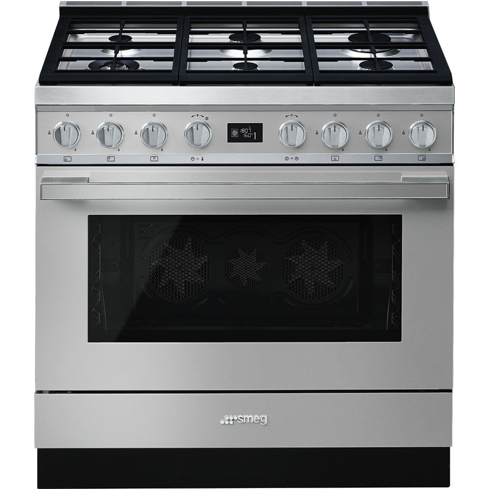 Smeg CPF9GPX 90cm Portofino Dual Fuel Range Cooker, Stainless Steel