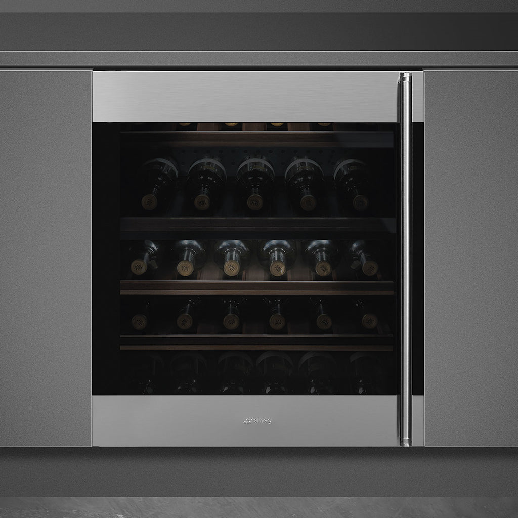Smeg CVI338LX3 60cm Classic Undercounter Wine Cooler with Left Hand Hinge, Stainless Steel