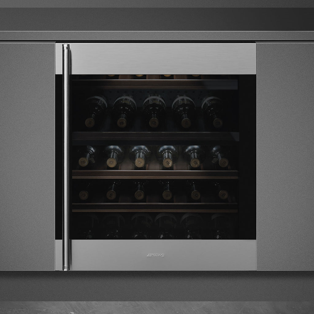 Smeg CVI338RX3 60cm Classic Undercounter Wine Cooler with Right Hand Hinge, Stainless Steel