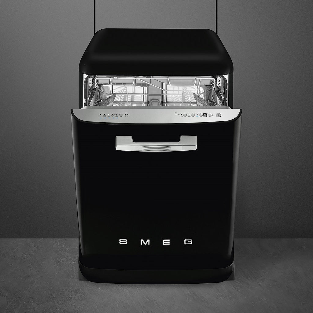 Smeg DFFABBL 60cm 50s Style Freestanding Dishwasher, Black