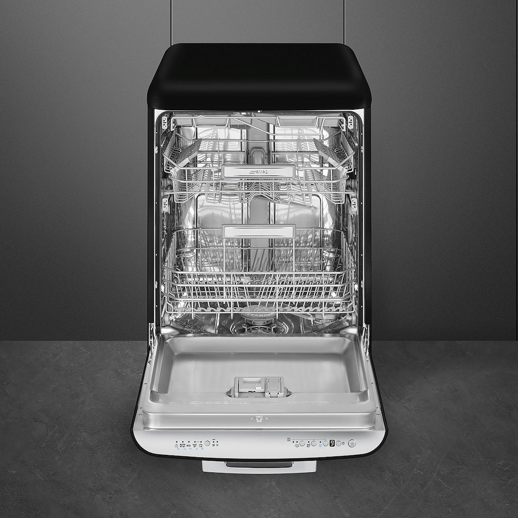 Smeg DFFABBL 60cm 50s Style Freestanding Dishwasher, Black