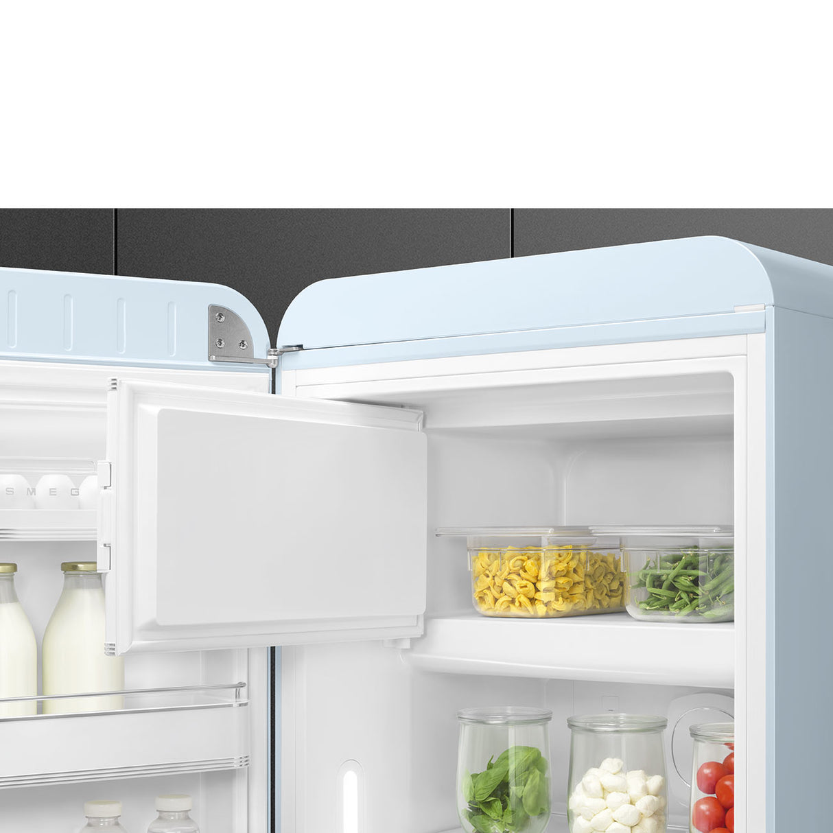 Smeg FAB28LPB6UK Retro Fridge with Icebox Left Hand Hinge - Pastel Blue