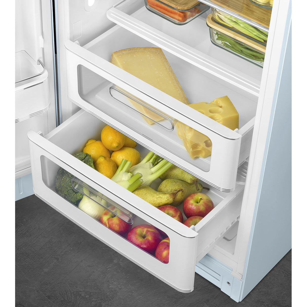 Smeg FAB28LPB6UK Retro Fridge with Icebox Left Hand Hinge - Pastel Blue