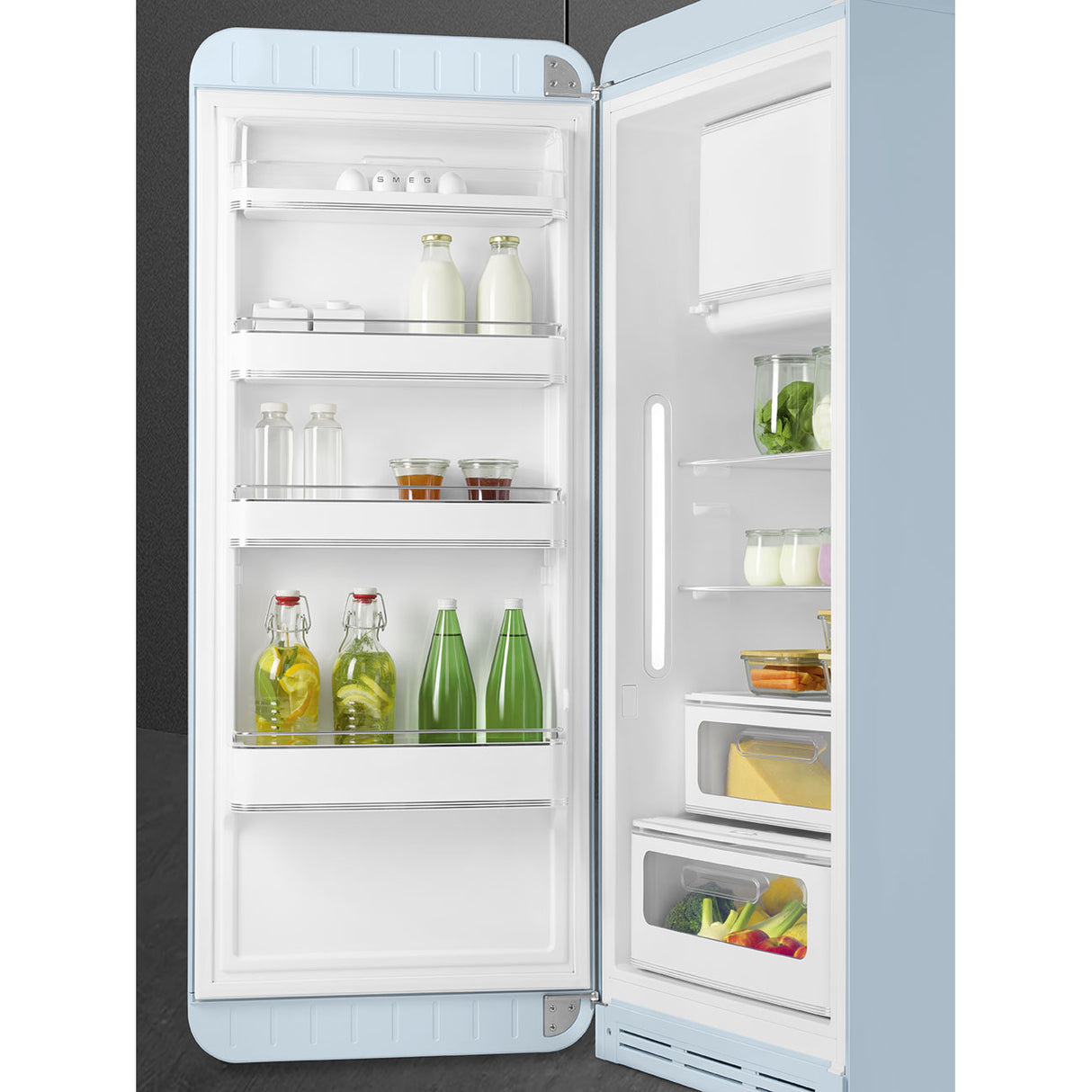 Smeg FAB28LPB6UK Retro Fridge with Icebox Left Hand Hinge - Pastel Blue
