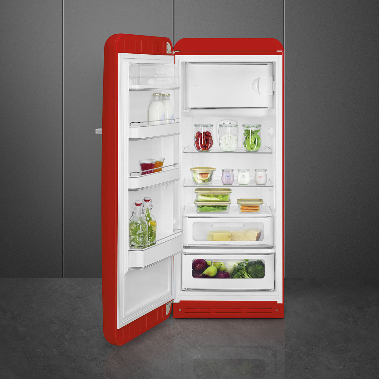 Smeg FAB28LRD6UK Retro Fridge with Icebox Left Hand Hinge - Red