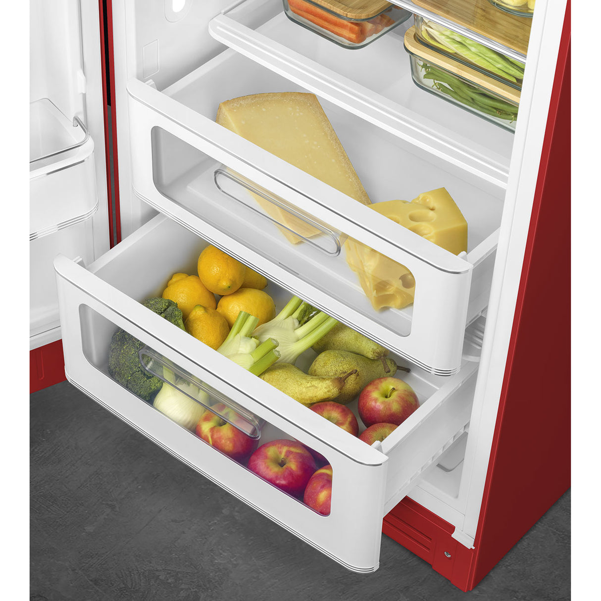 Smeg FAB28LRD6UK Retro Fridge with Icebox Left Hand Hinge - Red