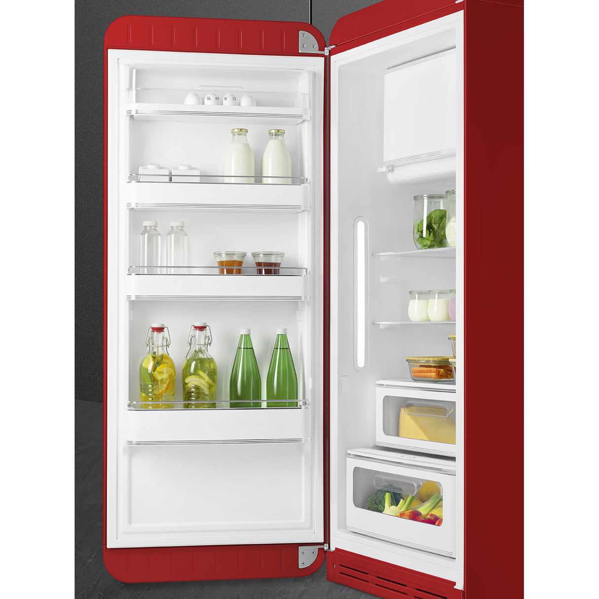 Smeg FAB28LRD6UK Retro Fridge with Icebox Left Hand Hinge - Red
