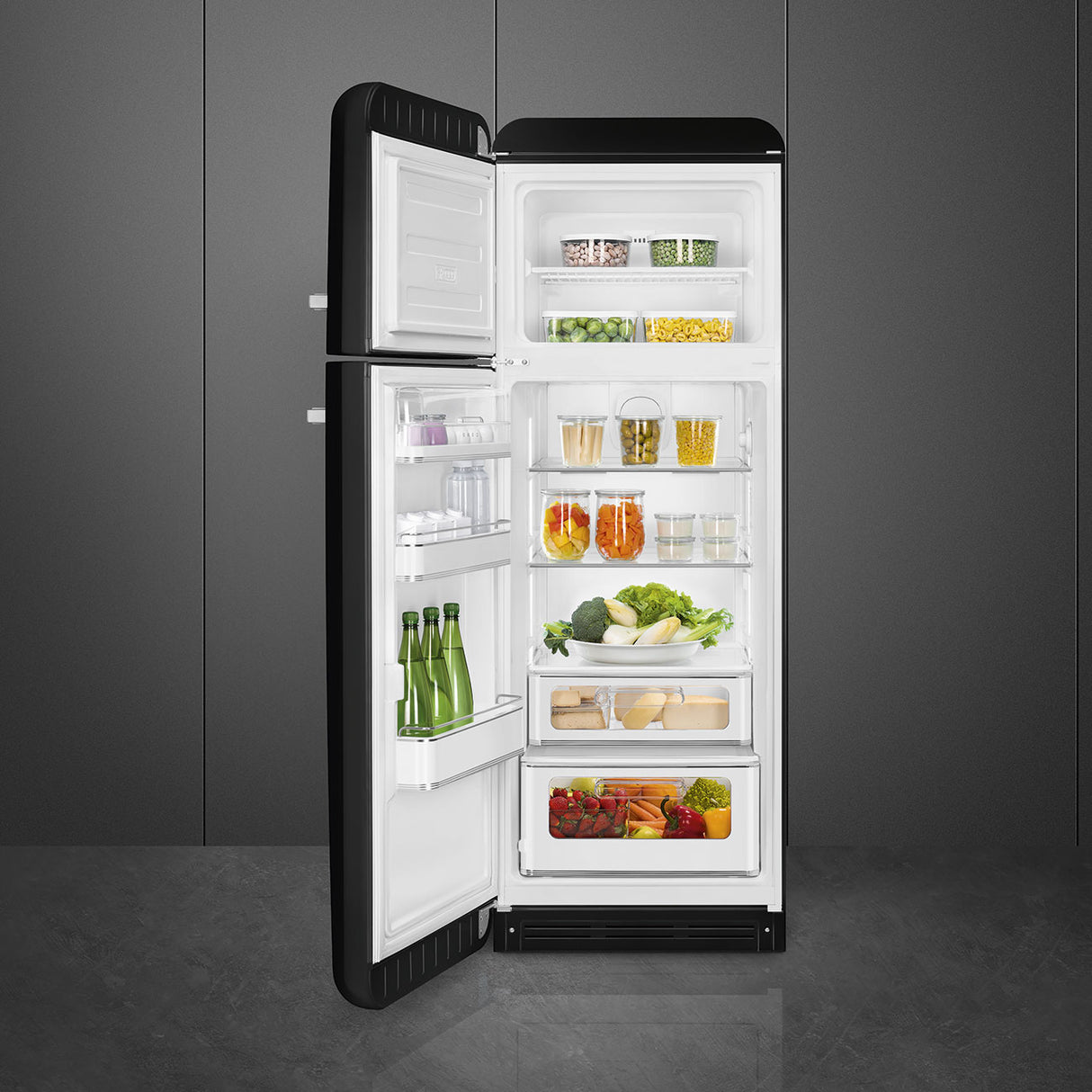 Smeg FAB30LBL6UK Retro Fridge Freezer Left Hand Hinge - Black