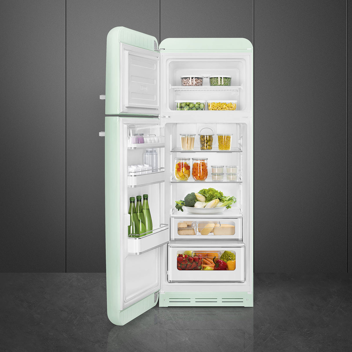 Smeg FAB30LPG6UK Retro Fridge Freezer Left Hand Hinge - Pastel Green