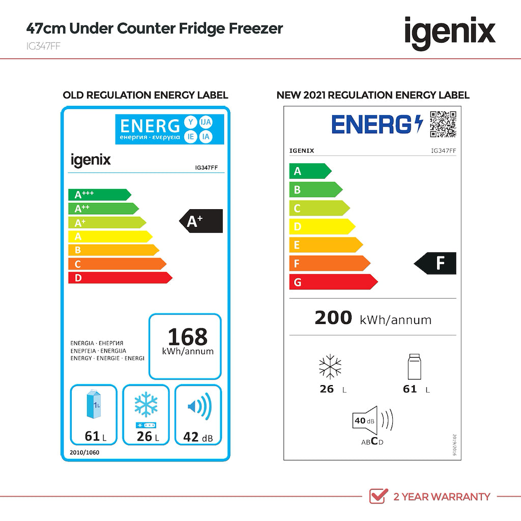 Igenix 96 Litre 47cm Undercounter Fridge Freezer