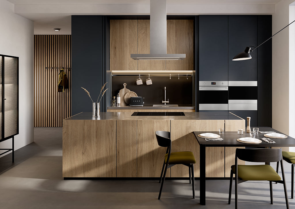 Smeg KBTI9L4VN 90cm Island Hood, Stainless Steel with Black Glass Facia Auto
