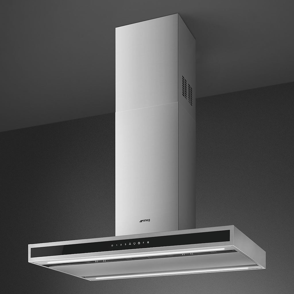 Smeg KLTI9L4X 90cm Island Hood in Stainless Steel and Black Glass with Auto Vent 2.0