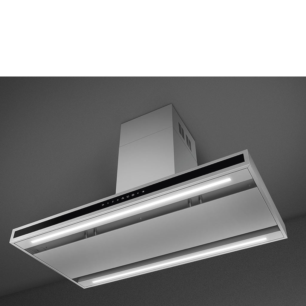 Smeg KLTI9L4X 90cm Island Hood in Stainless Steel and Black Glass with Auto Vent 2.0