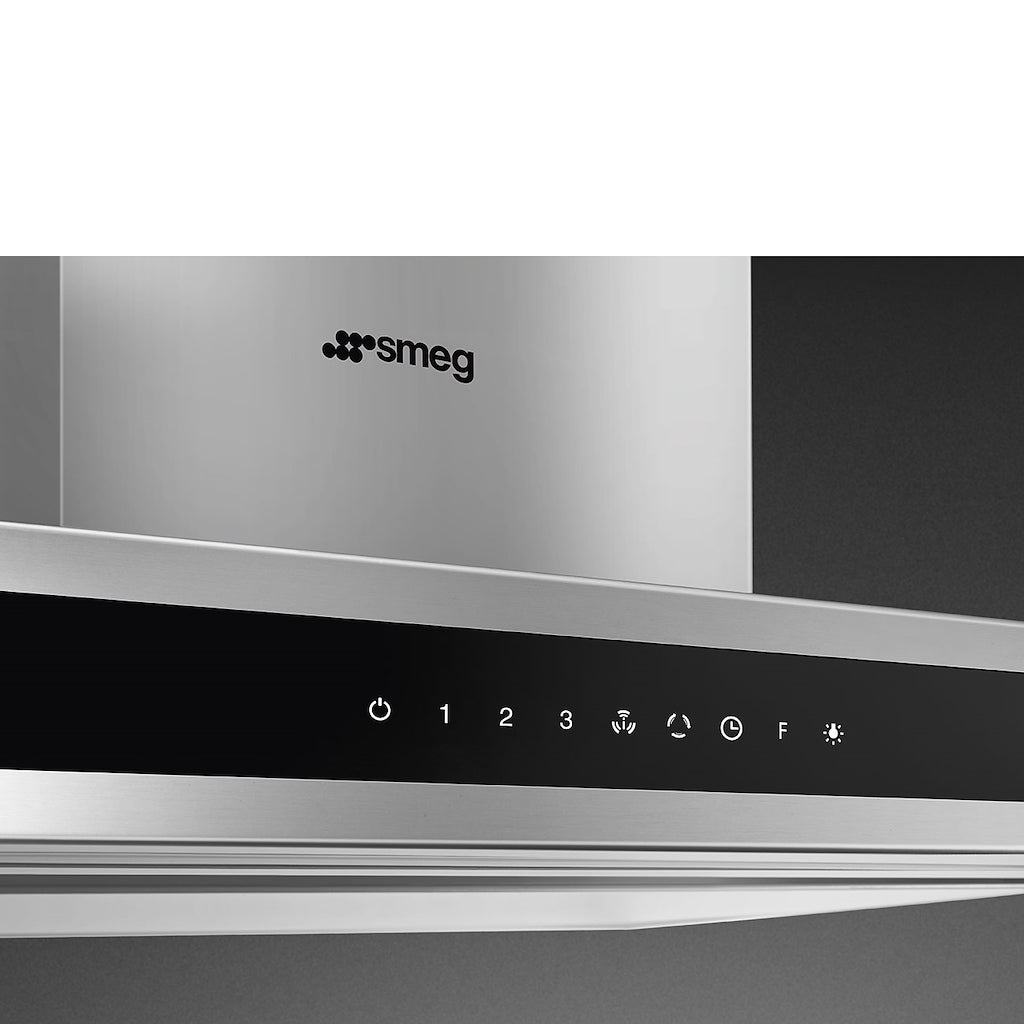 Smeg KLTI9L4X 90cm Island Hood in Stainless Steel and Black Glass with Auto Vent 2.0