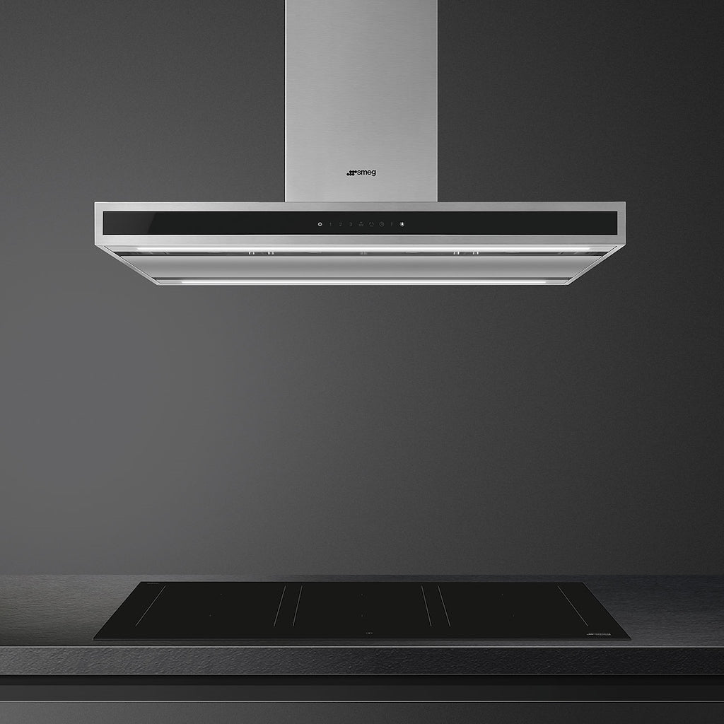 Smeg KLTI9L4X 90cm Island Hood in Stainless Steel and Black Glass with Auto Vent 2.0