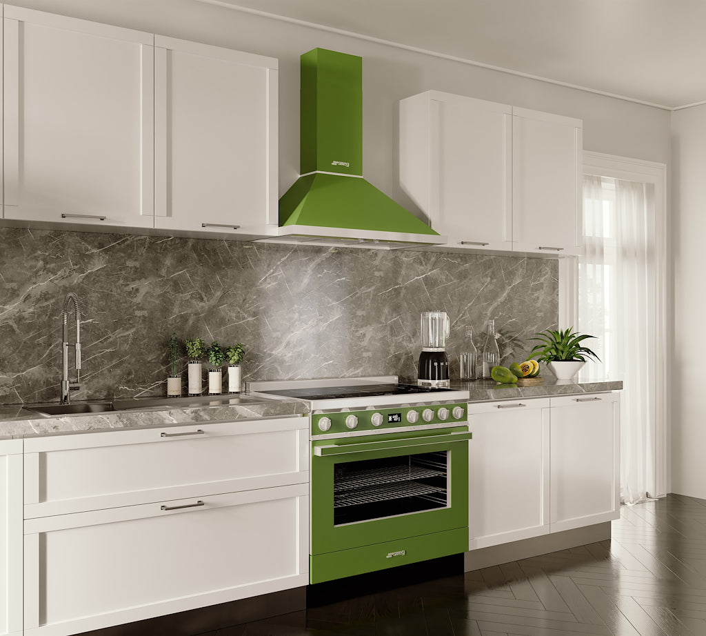 Smeg KPF9OG 90cm Portofino Chimney Hood, Olive Green