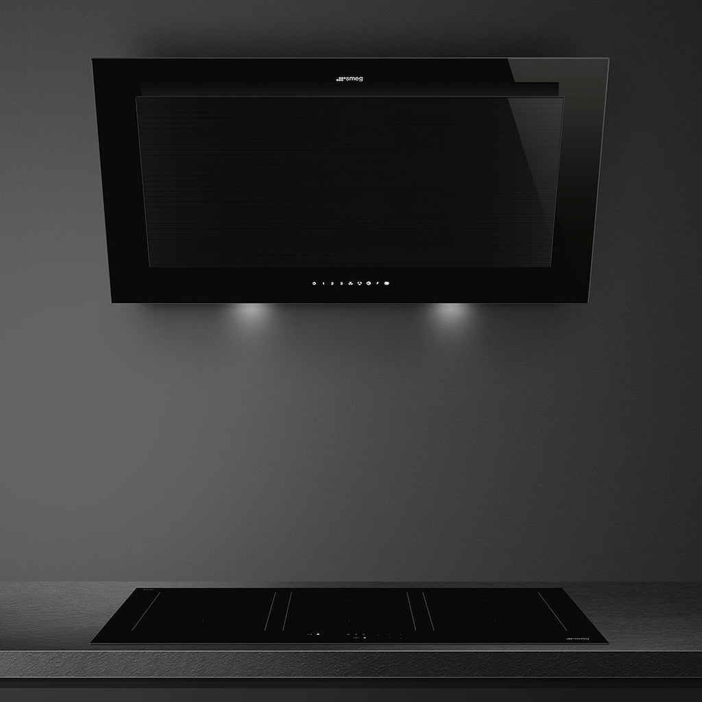 Smeg KV194B3 90cm Linea Angled Chimney Auto Vent 2.0 Hood , Black