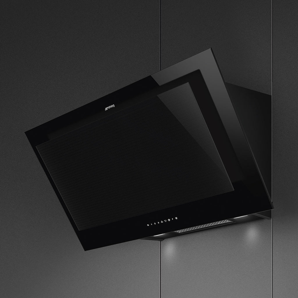 Smeg KV194B3 90cm Linea Angled Chimney Auto Vent 2.0 Hood , Black