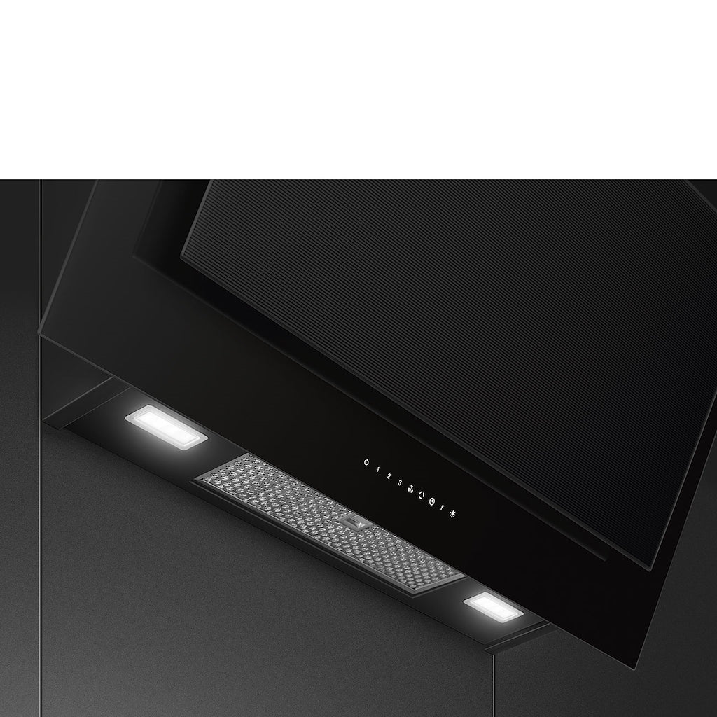 Smeg KV194B3 90cm Linea Angled Chimney Auto Vent 2.0 Hood , Black