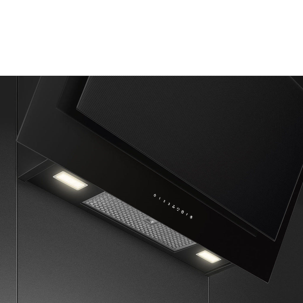 Smeg KV194B3 90cm Linea Angled Chimney Auto Vent 2.0 Hood , Black