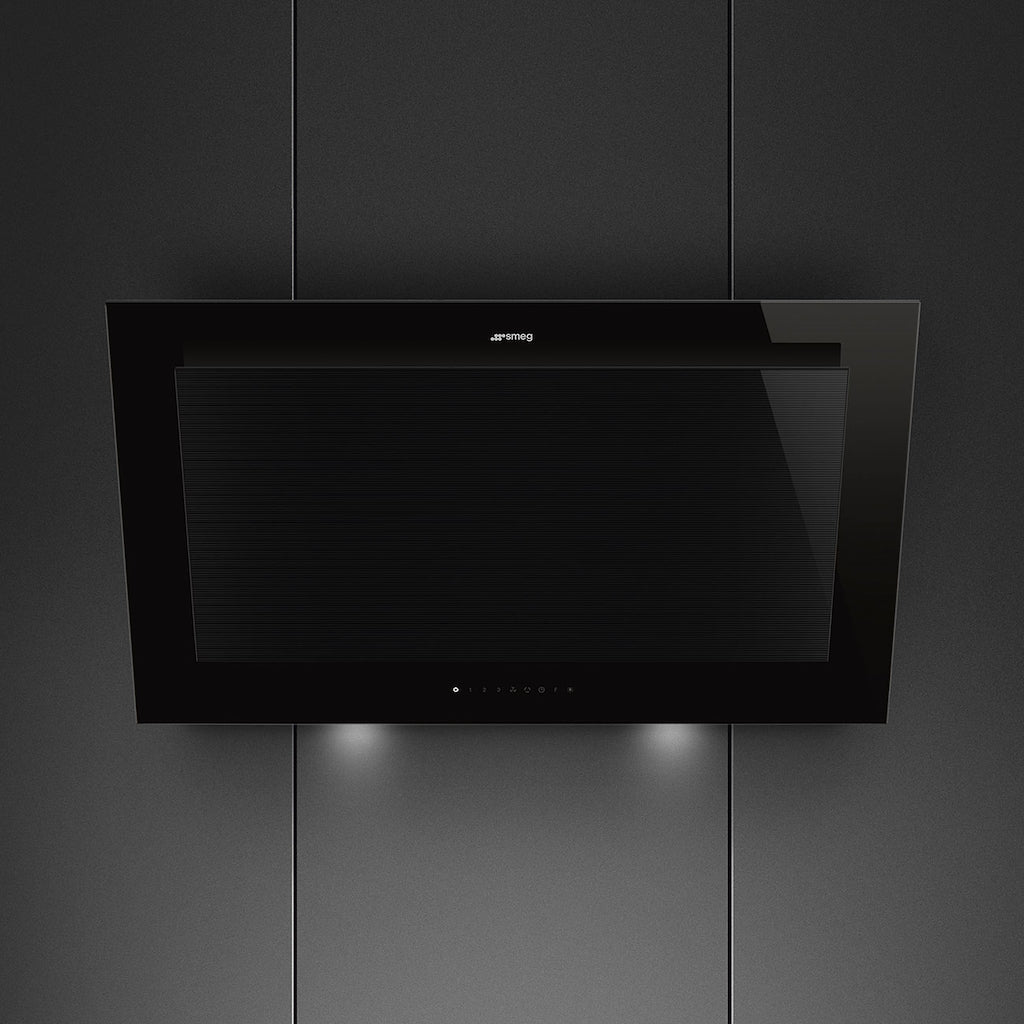 Smeg KV194B3 90cm Linea Angled Chimney Auto Vent 2.0 Hood , Black