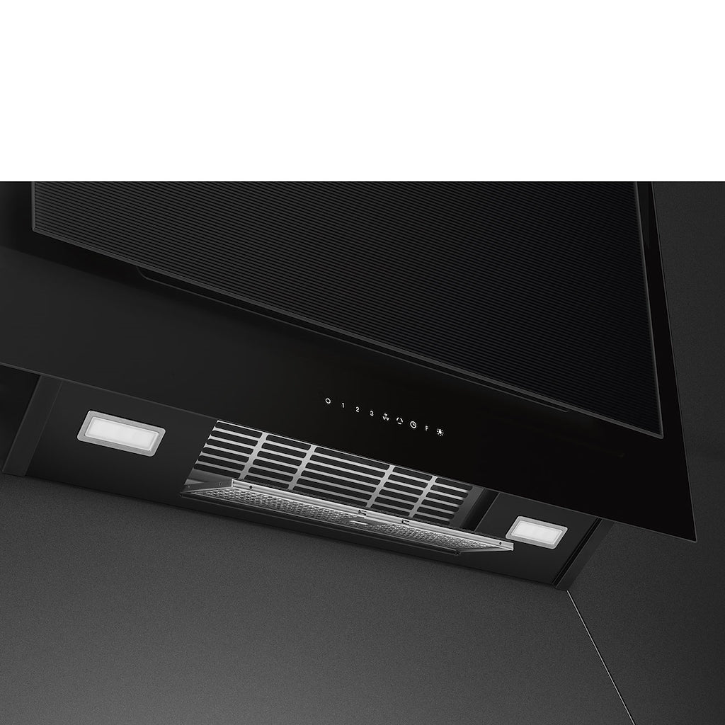 Smeg KV194B3 90cm Linea Angled Chimney Auto Vent 2.0 Hood , Black