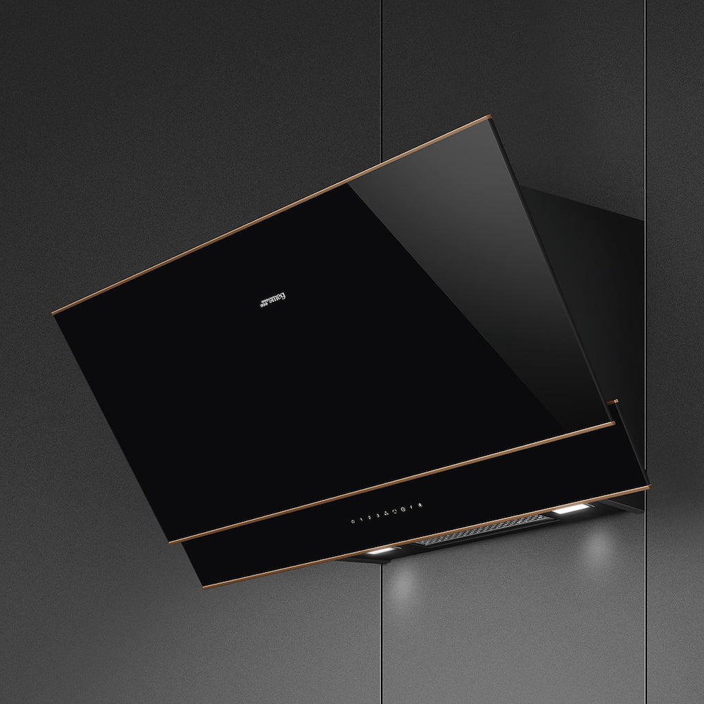 Smeg KV694R 90cm Dolce Stil Novo Angled Chimney Hood with Copper Trim Auto