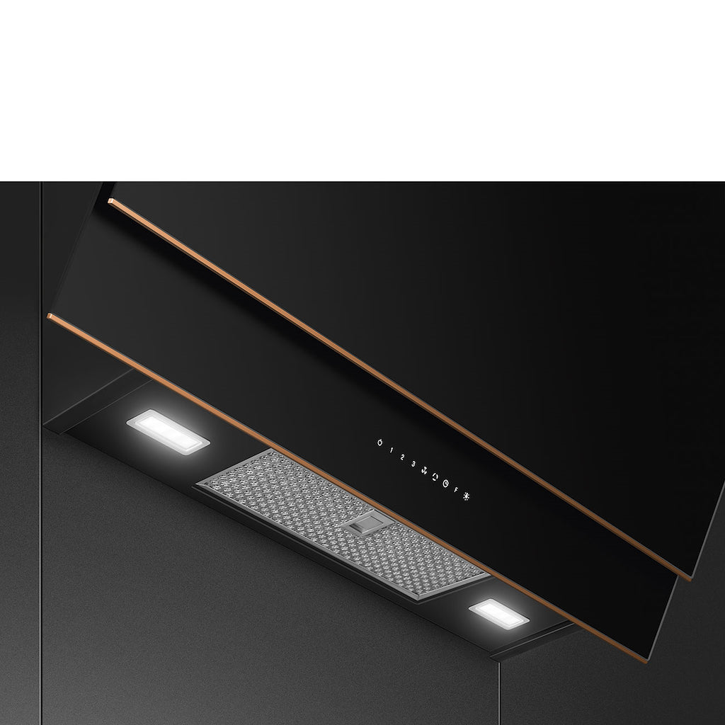 Smeg KV694R 90cm Dolce Stil Novo Angled Chimney Hood with Copper Trim Auto