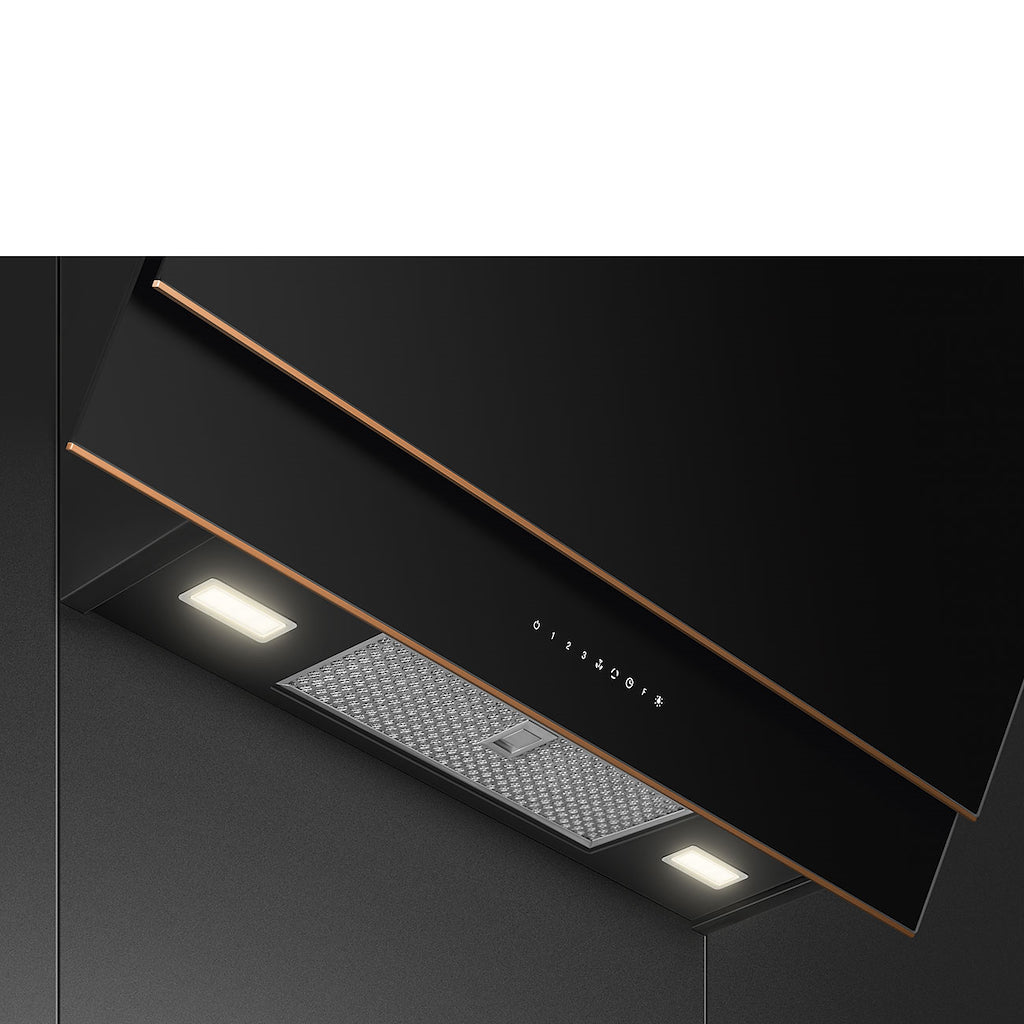 Smeg KV694R 90cm Dolce Stil Novo Angled Chimney Hood with Copper Trim Auto
