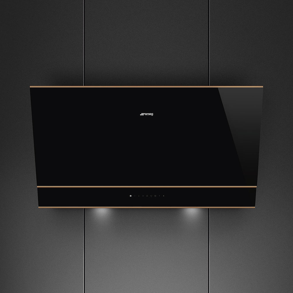 Smeg KV694R 90cm Dolce Stil Novo Angled Chimney Hood with Copper Trim Auto