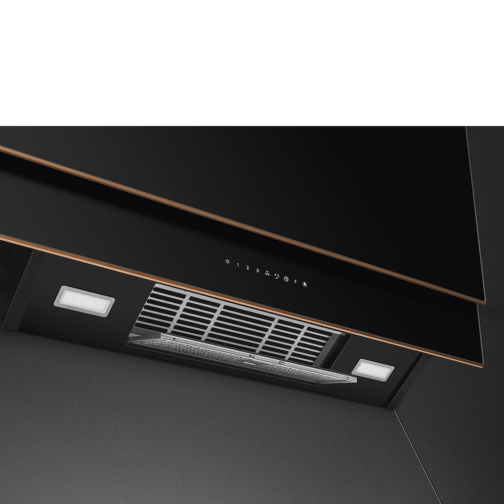 Smeg KV694R 90cm Dolce Stil Novo Angled Chimney Hood with Copper Trim Auto