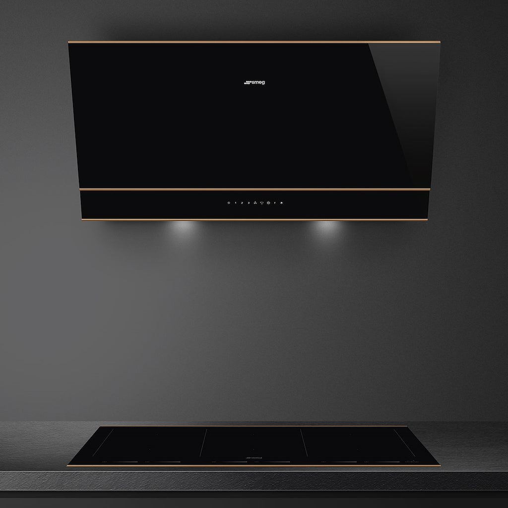Smeg KV694R 90cm Dolce Stil Novo Angled Chimney Hood with Copper Trim Auto