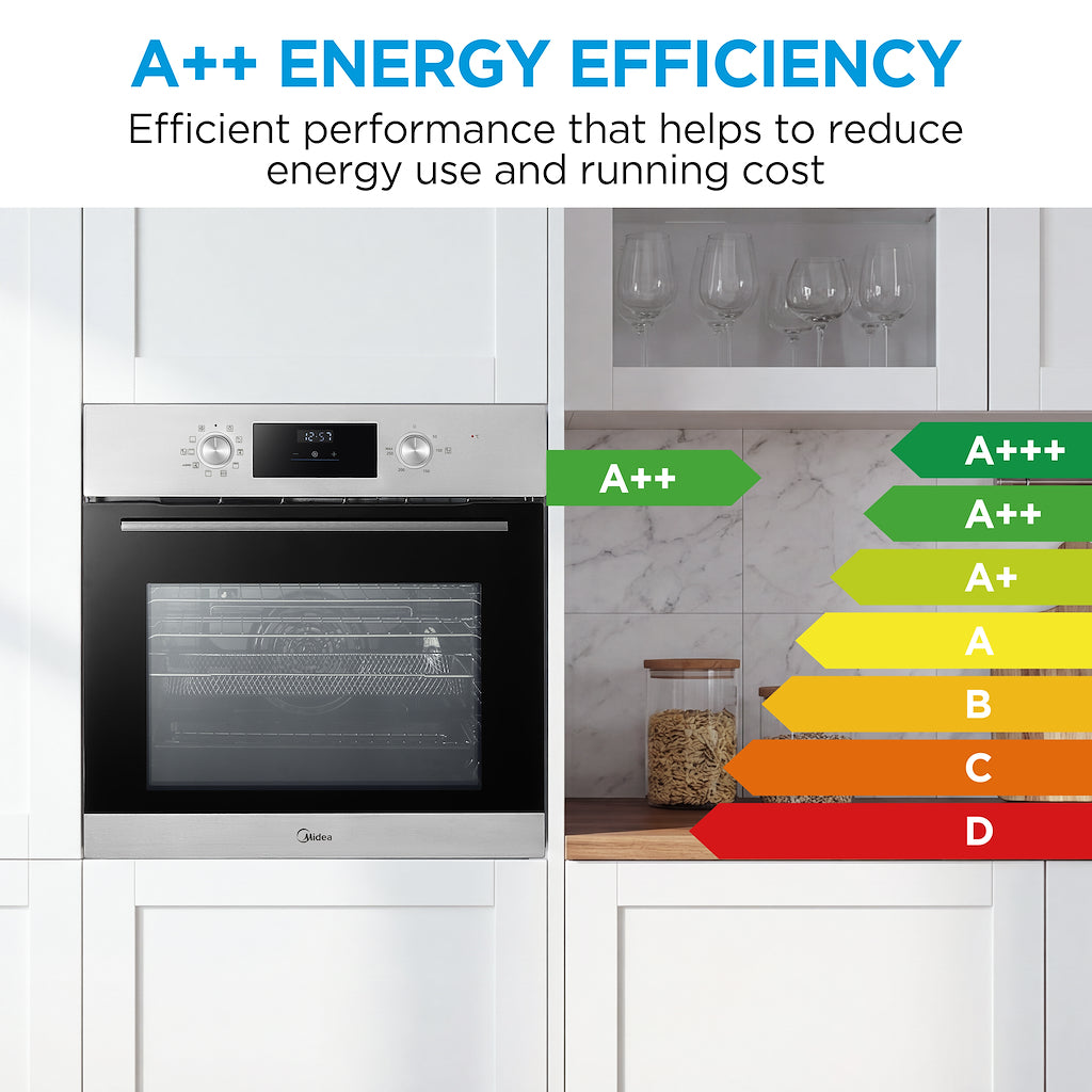 Midea Xpress Fry MBO65M90D2C-SS Multifunction Built-In Single Oven with Catalytic Liners - Stainless Steel - A+ Rated