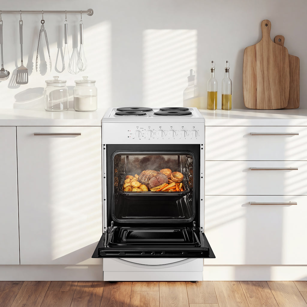 Midea MFO20DME4H109-WH 50cm Single Oven FS Cooker with Sealed Plates - White - A Rated