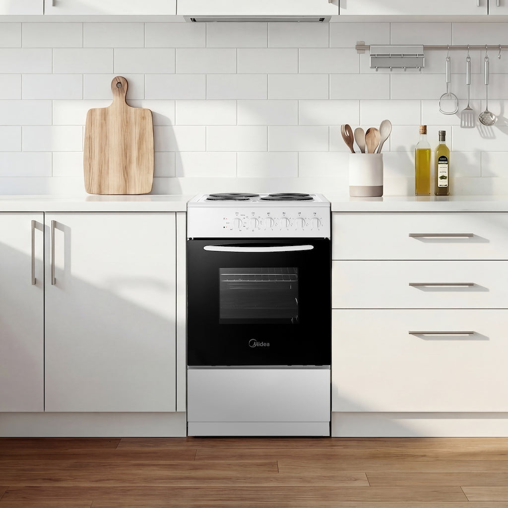 Midea MFO20DME4H109-WH 50cm Single Oven FS Cooker with Sealed Plates - White - A Rated