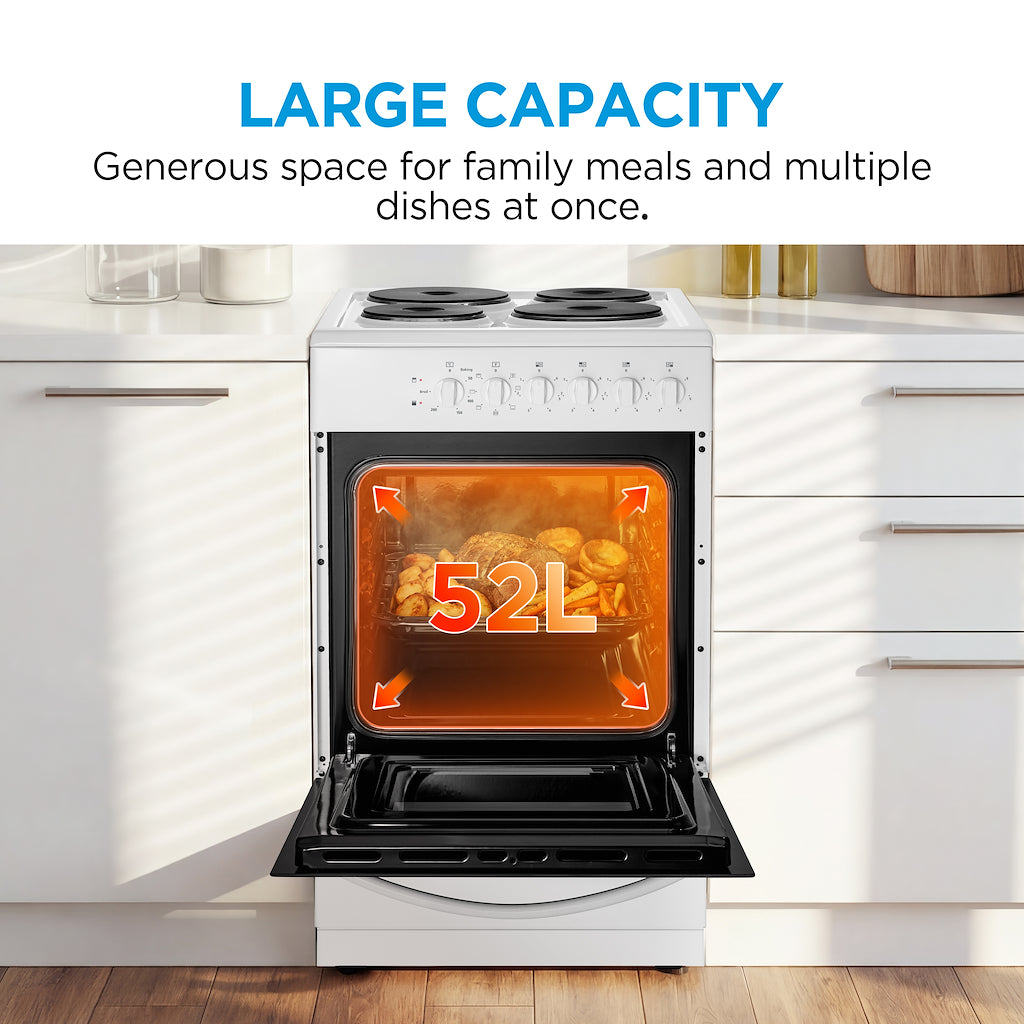 Midea MFO20DME4H109-WH 50cm Single Oven FS Cooker with Sealed Plates - White - A Rated