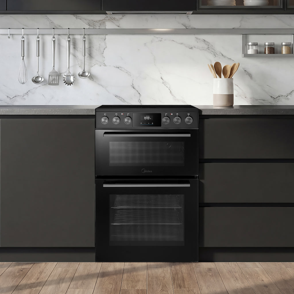 Midea MFO24EME4R118-BK 60cm Double Oven FS Cooker with Ceramic Hob - Black - AA Rated