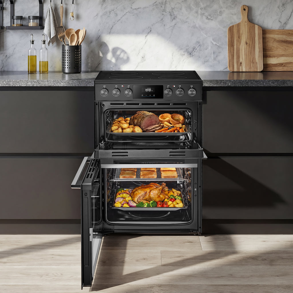 Midea MFO24EME4R118-BK 60cm Double Oven FS Cooker with Ceramic Hob - Black - AA Rated