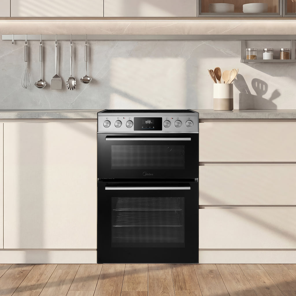 Midea MFO24EME4R118-SS 60cm Double Oven FS Cooker with Ceramic Hob - Stainless Steel - AA Rated