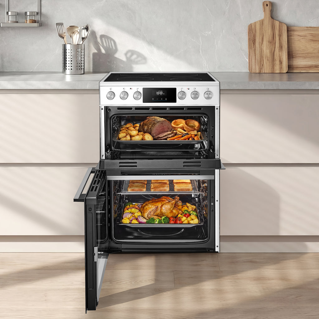 Midea MFO24EME4R118-WH 60cm Double Oven FS Cooker with Ceramic Hob - White - AA Rated