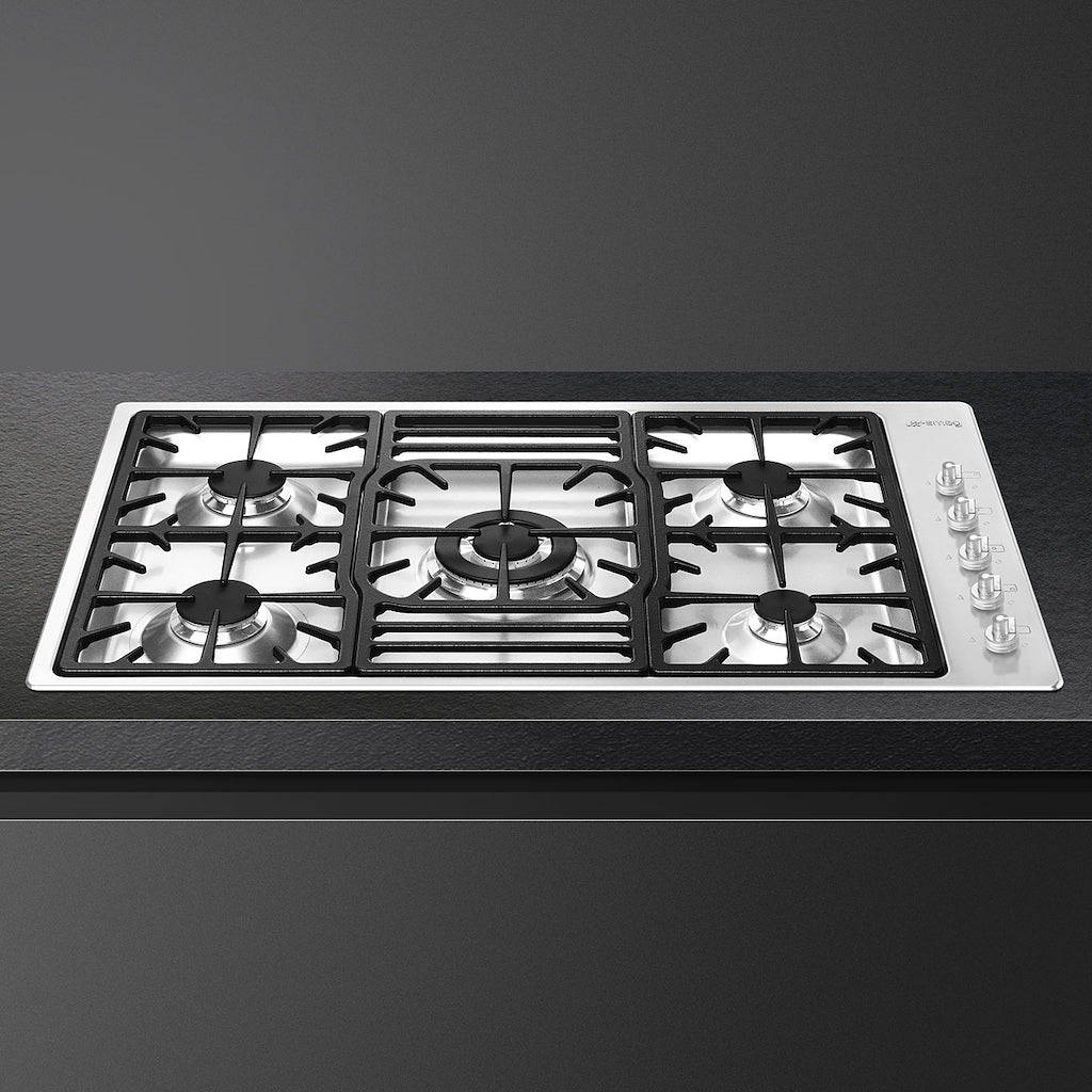 Smeg PGF95-4 87cm Classic Gas Hob, Stainless Steel