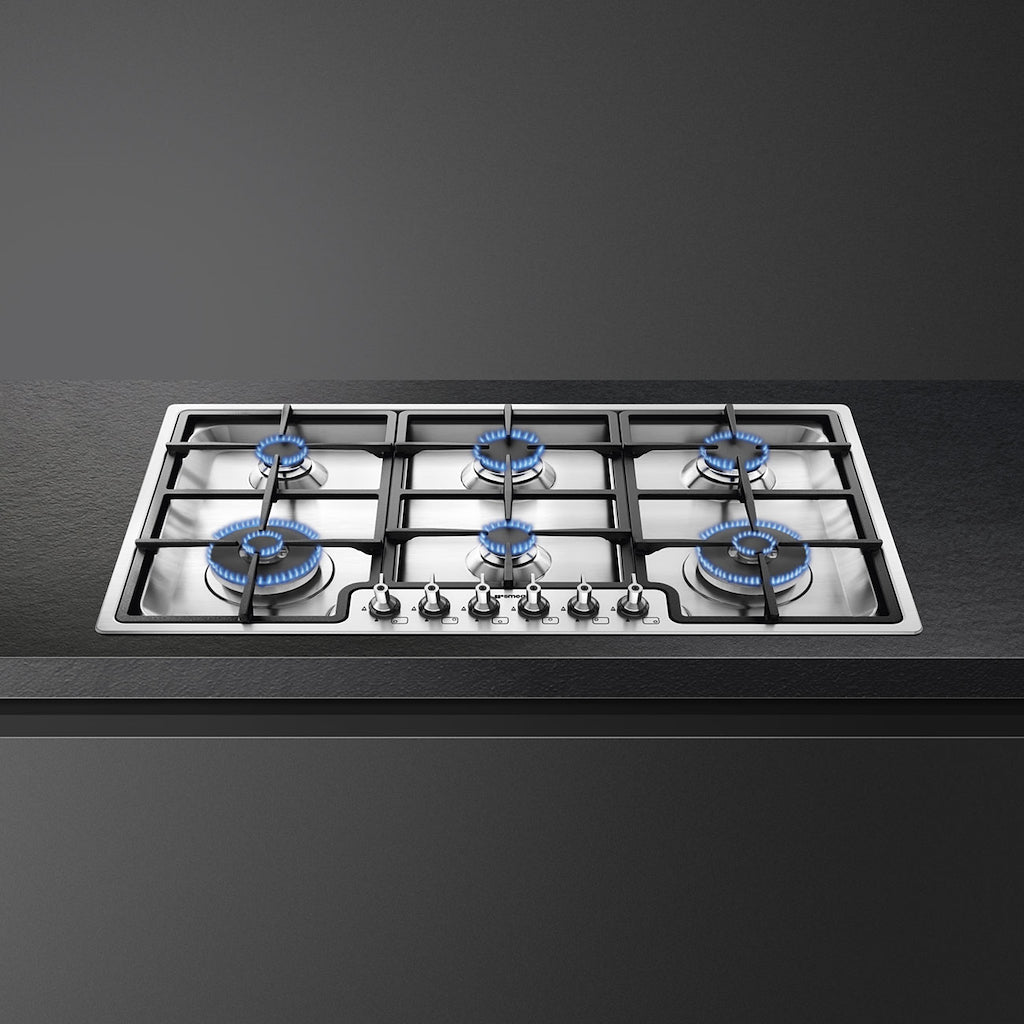 Smeg PGF962 90cm Classic Gas Hob, Stainless Steel
