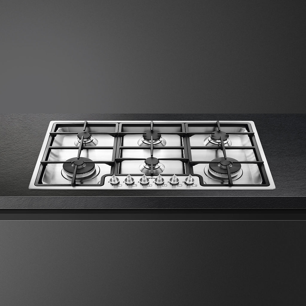 Smeg PGF962 90cm Classic Gas Hob, Stainless Steel
