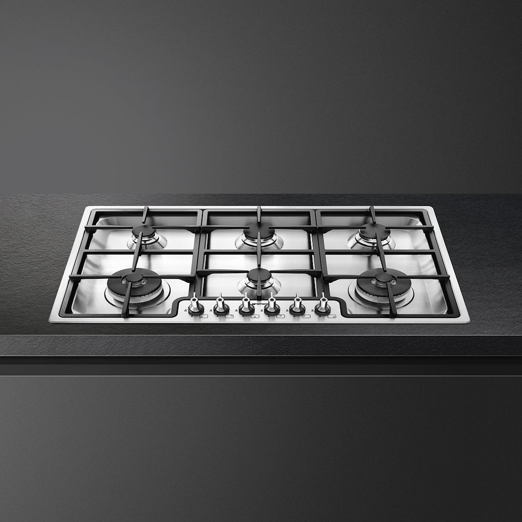 Smeg PGF962 90cm Classic Gas Hob, Stainless Steel