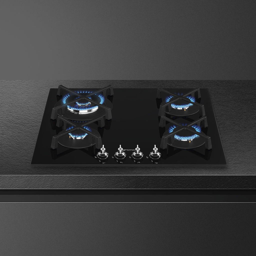 Smeg PV364N 65cm Classic Gas Hob in Black Gas on Glass on Steel