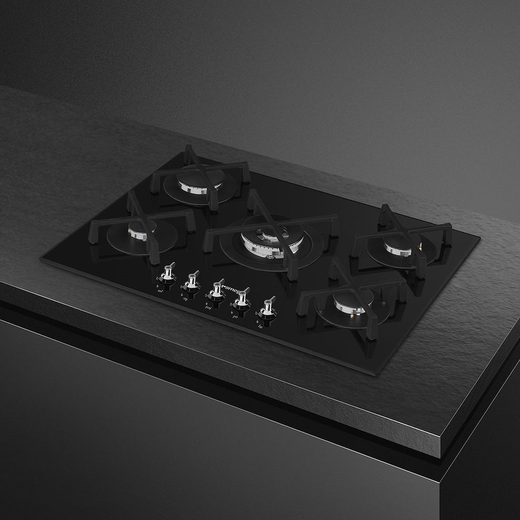 Smeg PV375N 75cm Classic Gas Hob in Black Gas on Glass on Steel