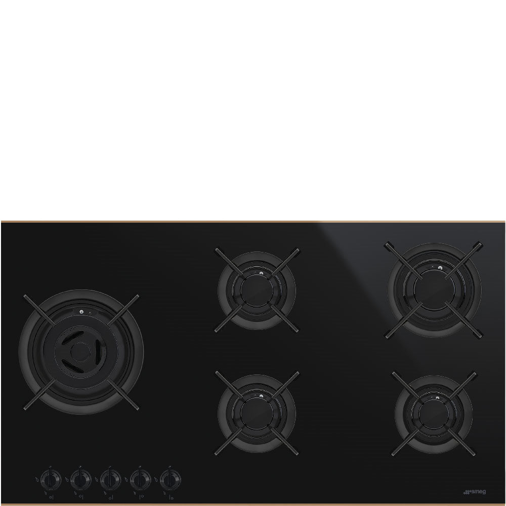 Smeg PV695LCNR 90cm Dolce Stil Novo Gas Hob, Black with Copper Trim
