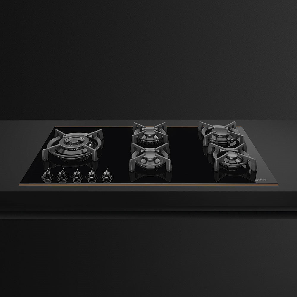 Smeg PV695LCNR 90cm Dolce Stil Novo Gas Hob, Black with Copper Trim